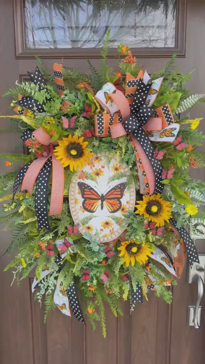 Monarch Butterfly Wreath, Spring Home Decor for Outdoor Porch, Floral Butterfly Decor, Everyday Wreath Birthday Gift for Her Mom