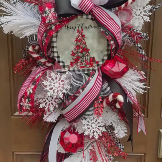 Glam Christmas and Winter Swag Wreath for Front Door, Traditional Luxury Jewel Home Decor for Porch or Indoor Office Holiday Wall Hanger