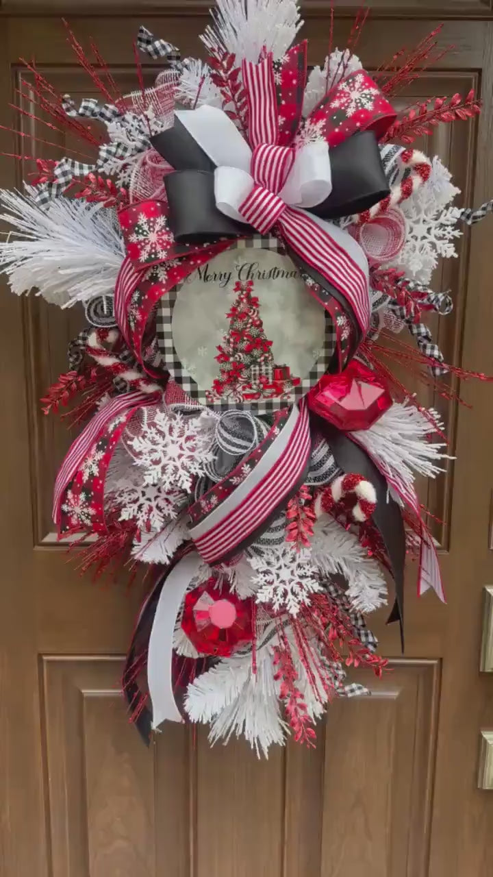 Glam Christmas and Winter Swag Wreath for Front Door, Traditional Luxury Jewel Home Decor for Porch or Indoor Office Holiday Wall Hanger