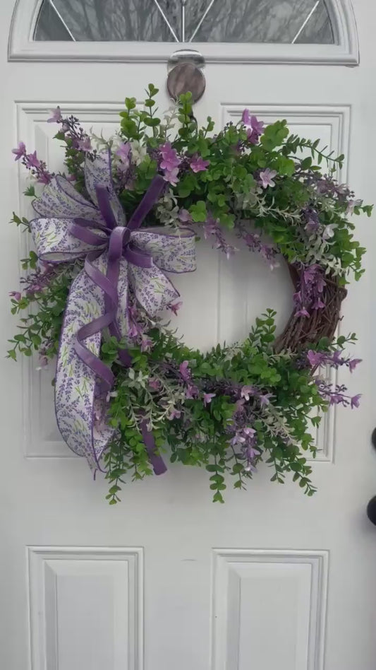 Lilac Floral Grapevine Wreath, Spring Summer Home Decor for Outdoor Porch or Indoor Office Wall Hanging, Gift for Her Mothers Day Gift