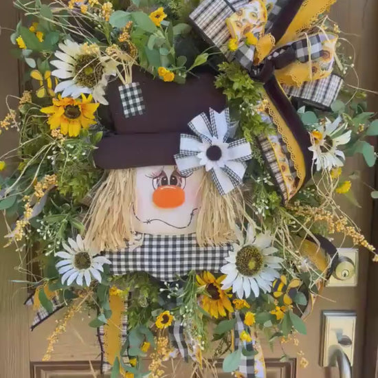 Scarecrow Fall Wreath for Front Door, Fall Home Decor, Sunflower Door Decor, Scarecrow Door Decoration, Autumn Wreath, Thanksgiving Decor