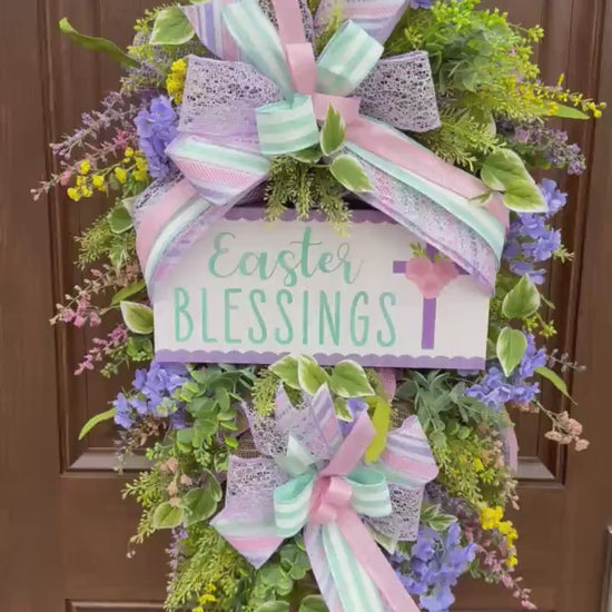 Religious Purple and Pink Easter Wreath for Front Door