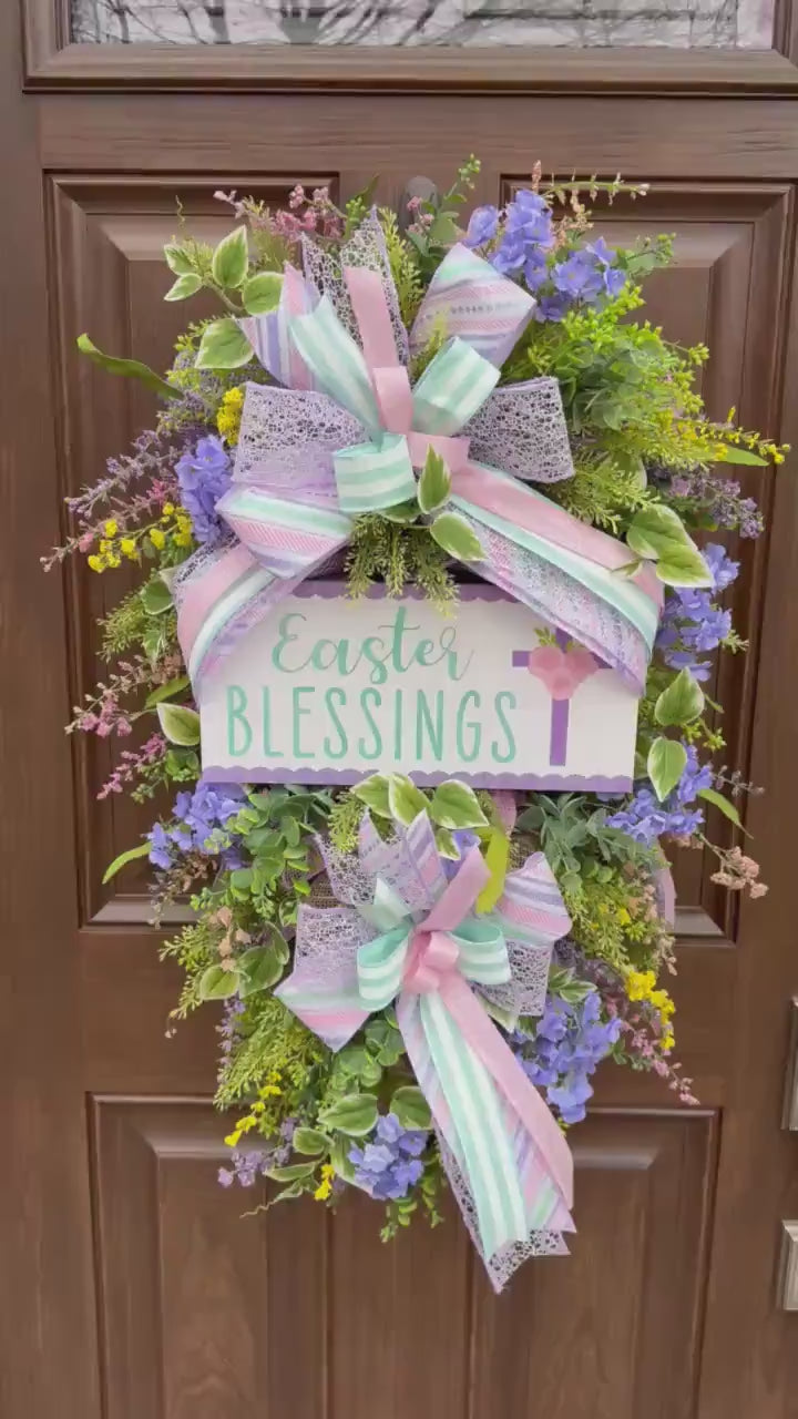 Religious Purple and Pink Easter Wreath for Front Door