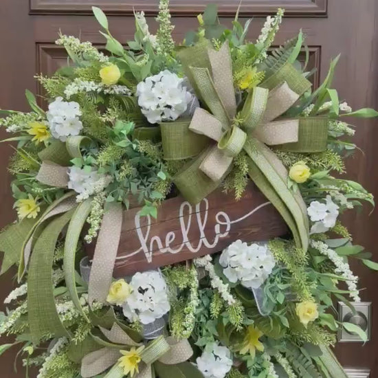 Spring Floral Wreath, Rustic Welcome Door Wreath, Greenery Hydrangea Wreath, Farmhouse Front Door Decor