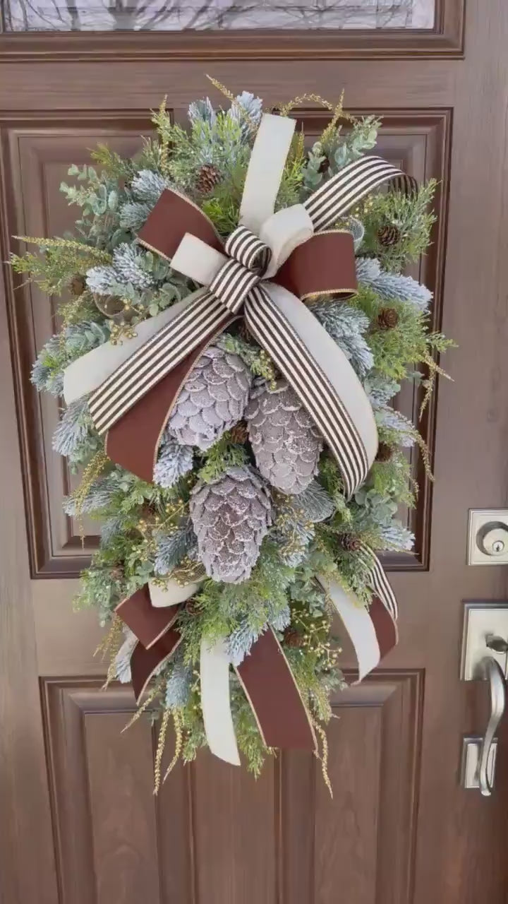 Rustic Winter Pinecone Wreath, Large Christmas Door Hanger, Woodland Holiday Wreath, Evergreen Farmhouse Decor