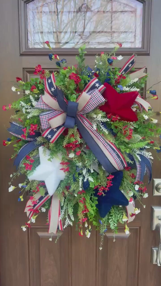 Patriotic Door Swag for Front Door, 4th of July Wreath for Front Porch, Americana Patriotic Front Door Decor, Summer Everyday Wreath
