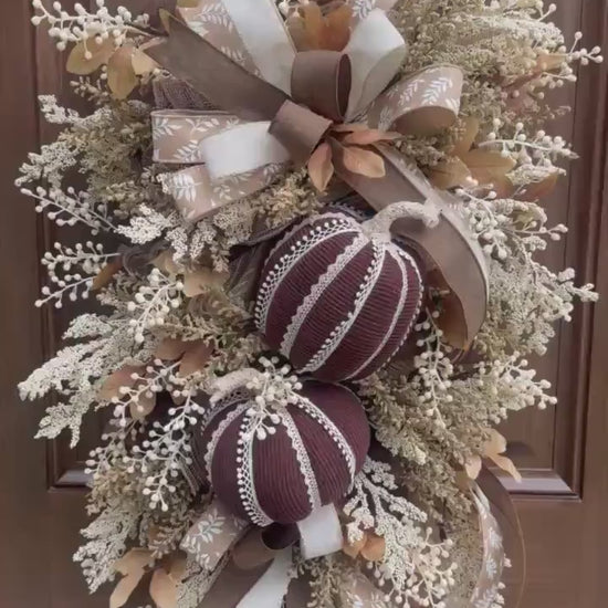 Handmade Corduroy Pumpkin Fall Swag for Front Door, Chocolate Brown Autumn  Decor, Neutral Harvest Floral, Rustic Thanksgiving Decoration