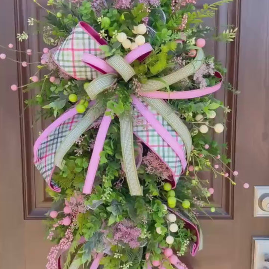 Spring Front Door Wreath, Pink & Green Floral Swag, Easter Door Decor, Mother’s Day Wreath, Everyday Spring Hanger