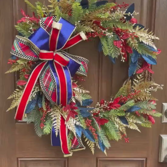Glam Winter Christmas Wreath for Front Door, Outdoor Porch Seasonal Holiday Hosting Decor, Elegant Holiday Grapevine Wreath for Indoor