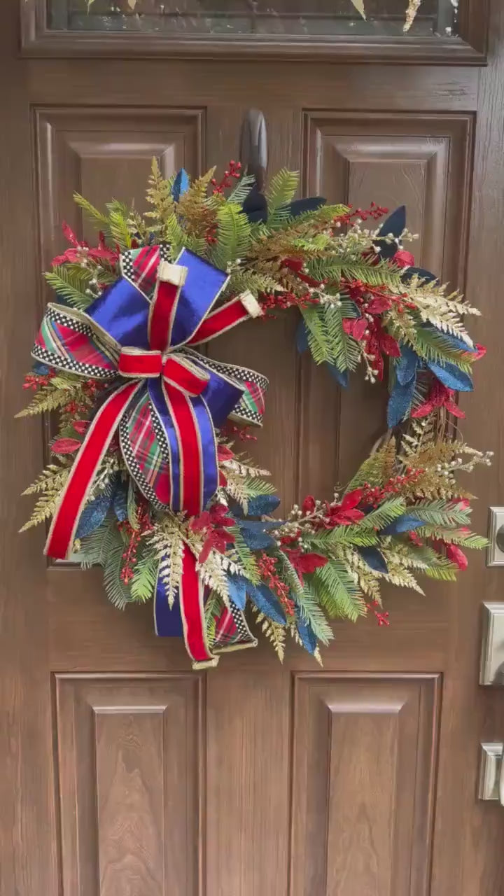 Glam Winter Christmas Wreath for Front Door, Outdoor Porch Seasonal Holiday Hosting Decor, Elegant Holiday Grapevine Wreath for Indoor