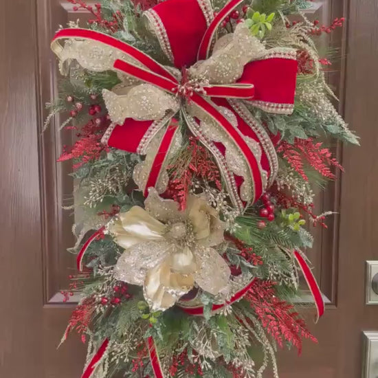 Elegant Christmas and Winter Swag Wreath for Door, Traditional Luxury Home Decor for Porch or Indoor Office Holiday Wall Hanger
