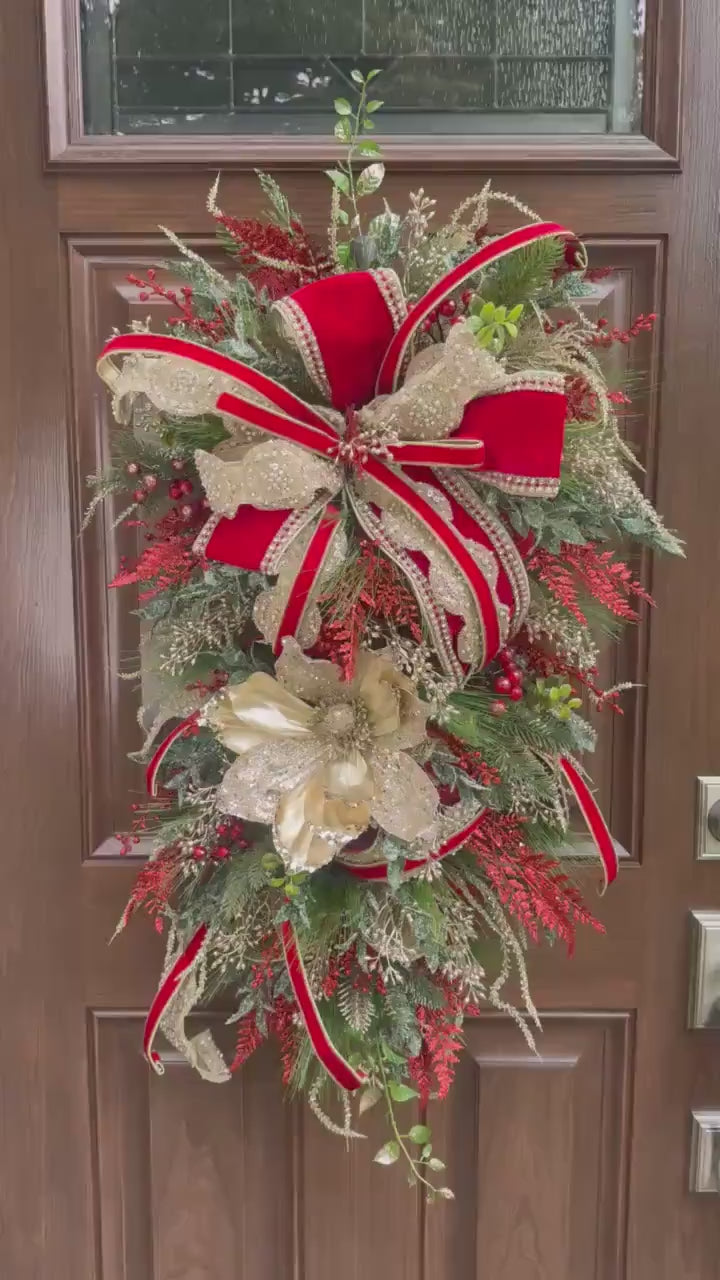 Elegant Christmas and Winter Swag Wreath for Door, Traditional Luxury Home Decor for Porch or Indoor Office Holiday Wall Hanger