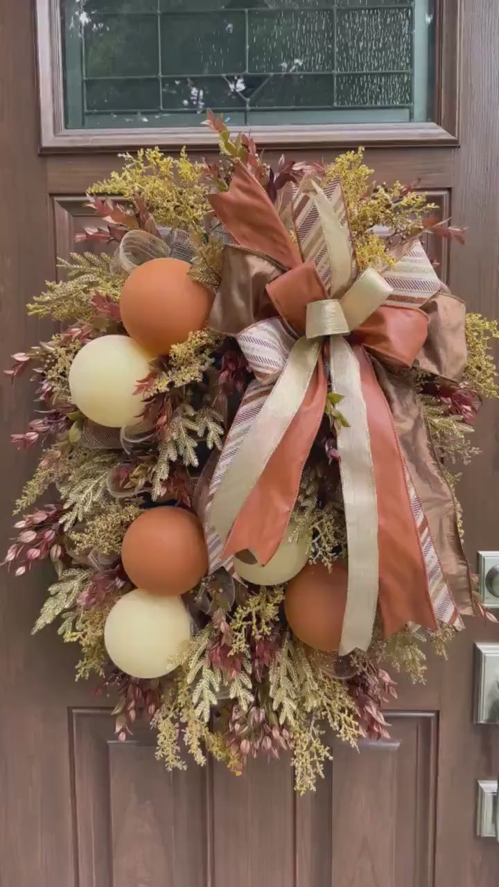 Elegant Fall Wreath, Glam Fall Door Decor, Autumn Ornament Hanger, Luxury Door Wreath, Designer Thanksgiving Fall Porch