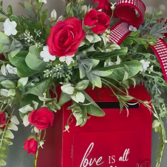 Romantic Valentine’s Floral Arrangement | Red Mailbox Valentine Decor | Handmade Home Decor