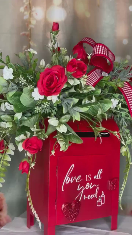 Romantic Valentine’s Floral Arrangement | Red Mailbox Valentine Decor | Handmade Home Decor