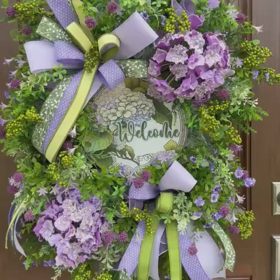 Purple Hydrangea Spring Wreath for Front Door, Welcome Wreath, Lavender Green Floral Wreath, Farmhouse Door Decor, Summer Wreath