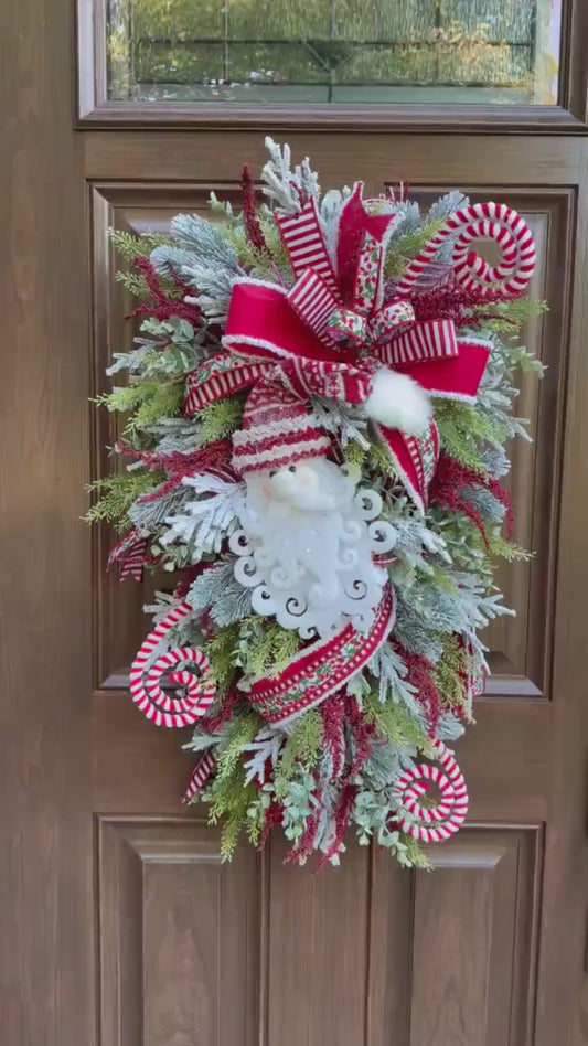 Santa Wreath for Front Door Elegant Traditional Christmas Home Decor for Outdoor Porch or Indoor Office Wall Hanger Holiday Entry