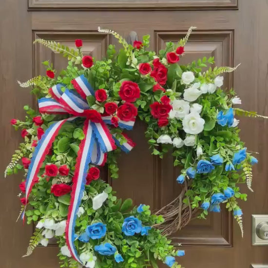 Patriotic Grapevine Wreath, Red White and Blue Front Door Wreath, Fourth of July Wreath, Memorial Day Decor, Americana Summer Door Wreath