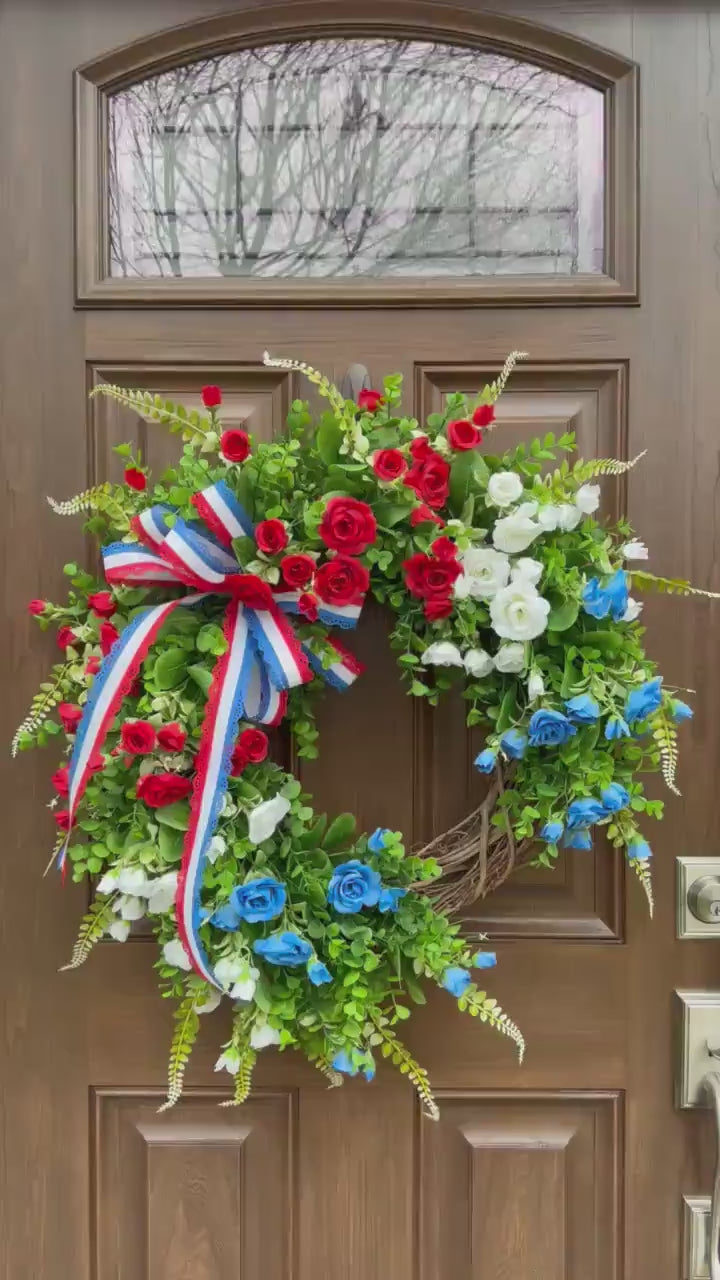 Patriotic Grapevine Wreath, Red White and Blue Front Door Wreath, Fourth of July Wreath, Memorial Day Decor, Americana Summer Door Wreath