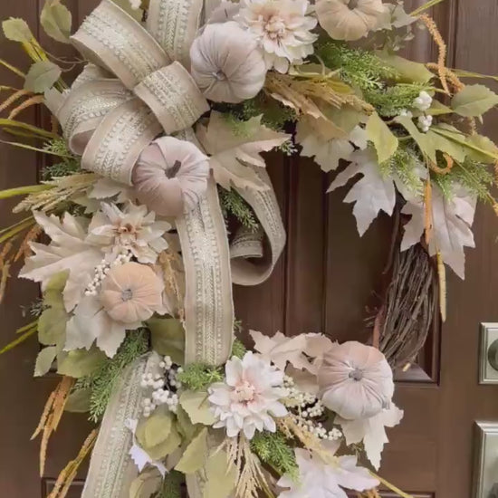 Neutral Fall Pumpkin Grapevine Wreath, Elegant Autumn Front Door Decor, Cream Pumpkin Wreath, Neutral Fall Door Hanger, Fall Farmhouse Decor