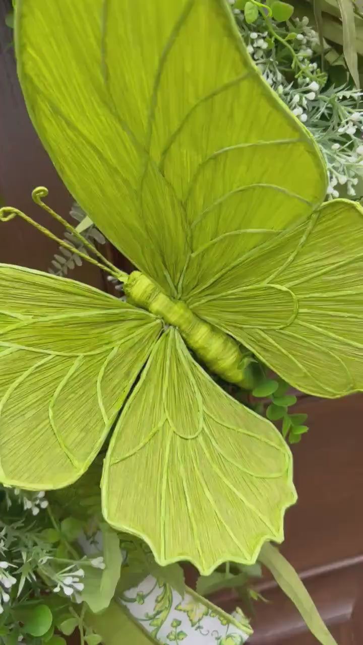 XL Chinoiserie Butterfly Grapevine Wreath, Green Spring Door Wreath, Everyday Door Hanger for Outdoor Porch, Gift for her Mom