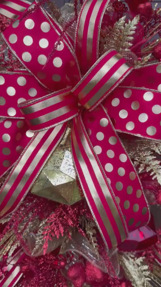 Red & Gold Valentine Door Swag | Elegant Heart Front Door Decor | Romantic Winter to Valentine Wreath Alternative