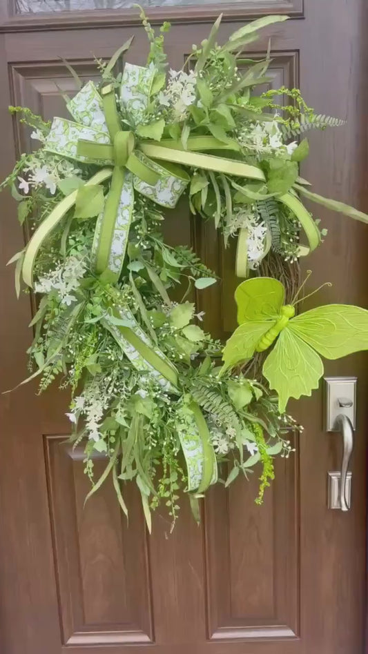 XL Chinoiserie Butterfly Grapevine Wreath, Spring Grapevine Door Wreath, Butterfly Door Hanger for Outdoor Porch, Gift for her Mom