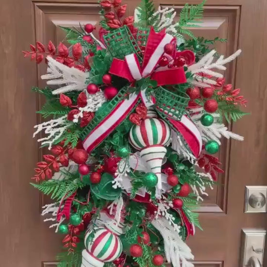 Glam Christmas and Holiday Swag Wreath for Front Door, Traditional Luxury Ornament Home Decor for Porch or Indoor Holiday Wall Hanger