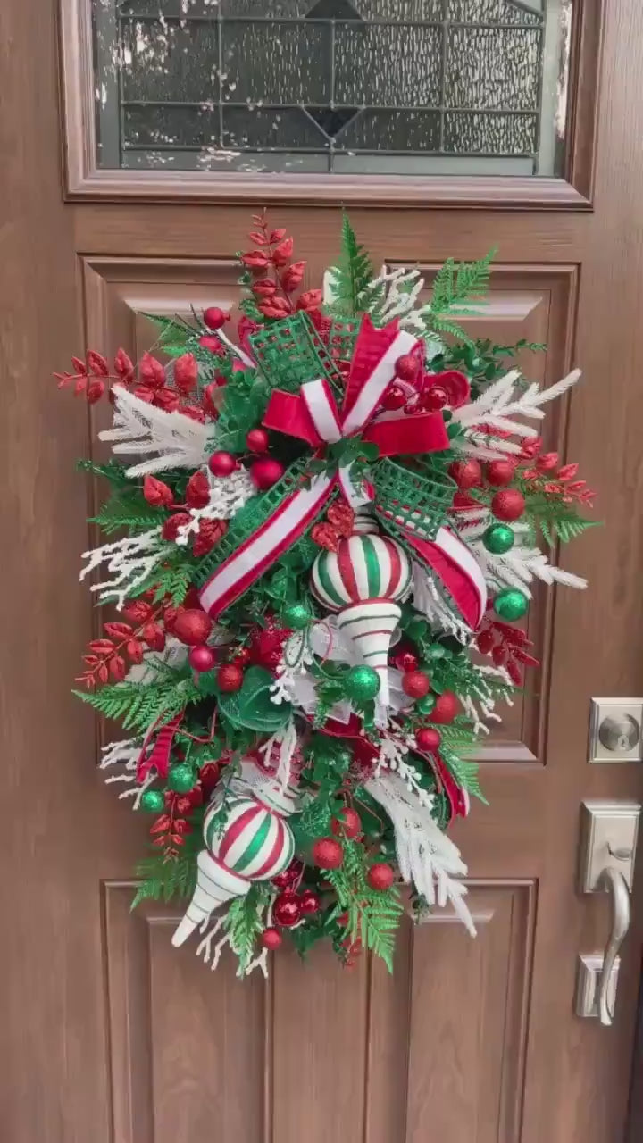 Glam Christmas and Holiday Swag Wreath for Front Door, Traditional Luxury Ornament Home Decor for Porch or Indoor Holiday Wall Hanger