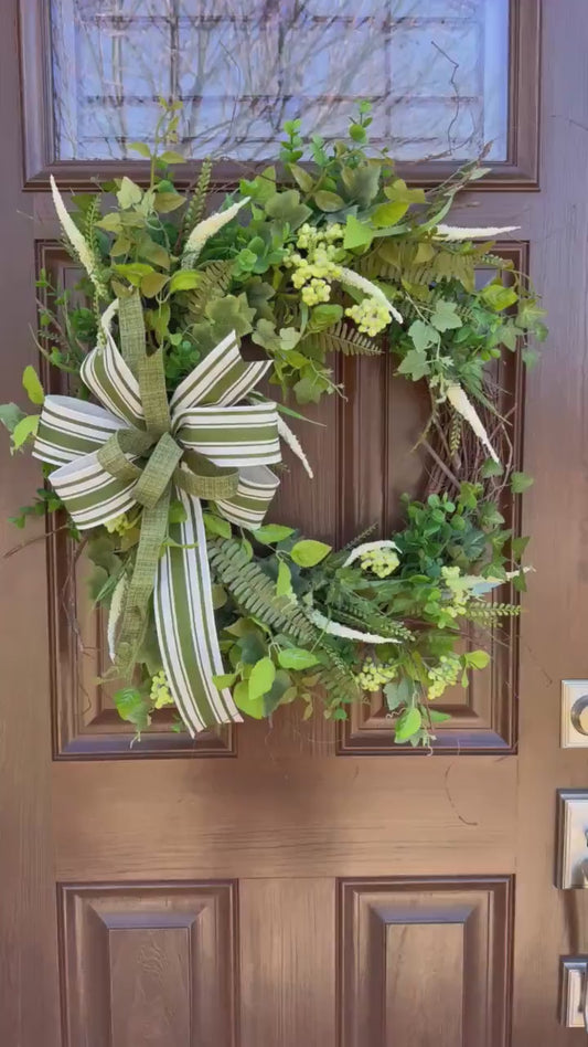 Elegant Greenery Grapevine Wreath for Front Door, Spring Summer Home Decir for Outdoor Porch or Indoor Office Wall Hangung, Farmhouse Decor