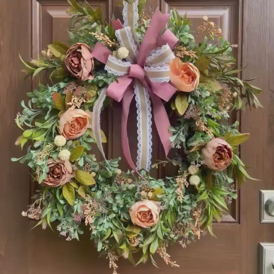 Fall Peony Grapevine Wreath, Neutral Fall Front Door Decor, Rustic Autumn Door Hanger, Farmhouse Fall Decor