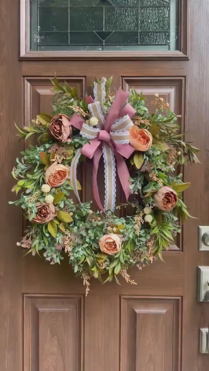 Fall Peony Grapevine Wreath, Neutral Fall Front Door Decor, Rustic Autumn Door Hanger, Farmhouse Fall Decor