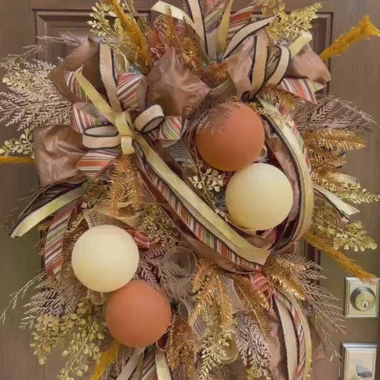 Glam Fall Wreath for Front Door, Elegant Autumn Home Decor for Outdoor Porch or Indoor Office Wall Hanging, Decorative Thanksgiving Accent