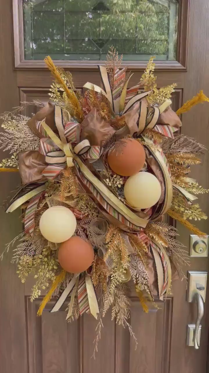 Glam Fall Wreath for Front Door, Elegant Autumn Home Decor for Outdoor Porch or Indoor Office Wall Hanging, Decorative Thanksgiving Accent