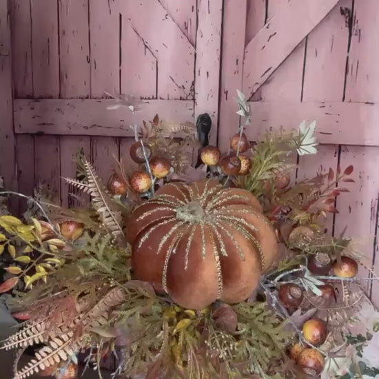 Elegant Fall Pumpkin Candlestick Arrangement | Rustic Autumn Table Centerpiece | Handmade Fall Decor
