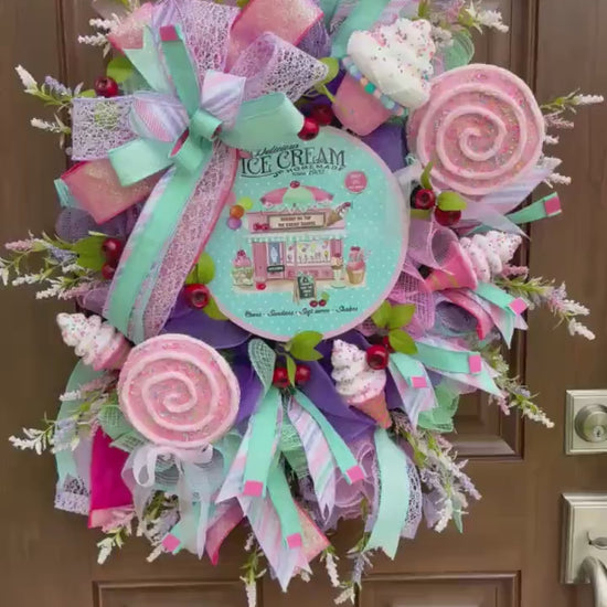 Whimsical Popsicle Wreath for Front Door, Ice Cream Shop Decor, Birthday Party Decoration, Candy Land Theme Decor for Outdoor Porch