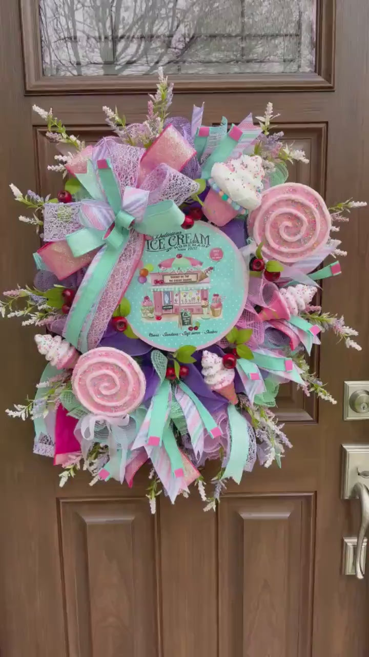 Whimsical Popsicle Wreath for Front Door, Ice Cream Shop Decor, Birthday Party Decoration, Candy Land Theme Decor for Outdoor Porch