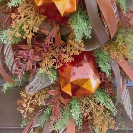 Rustic Fall Swag Wreath, Autumn Jewel Door Decor for Outdoor Porch or Indoor Office Wall Hanger, Farmhouse Swag Door Accent for Home Decor