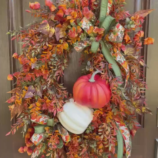 Fall Pumpkin Grapevine Wreath, Autumn Front Door Wreath, Thanksgiving Door Decor, Orange Harvest Wreath, Farmhouse Fall Decor