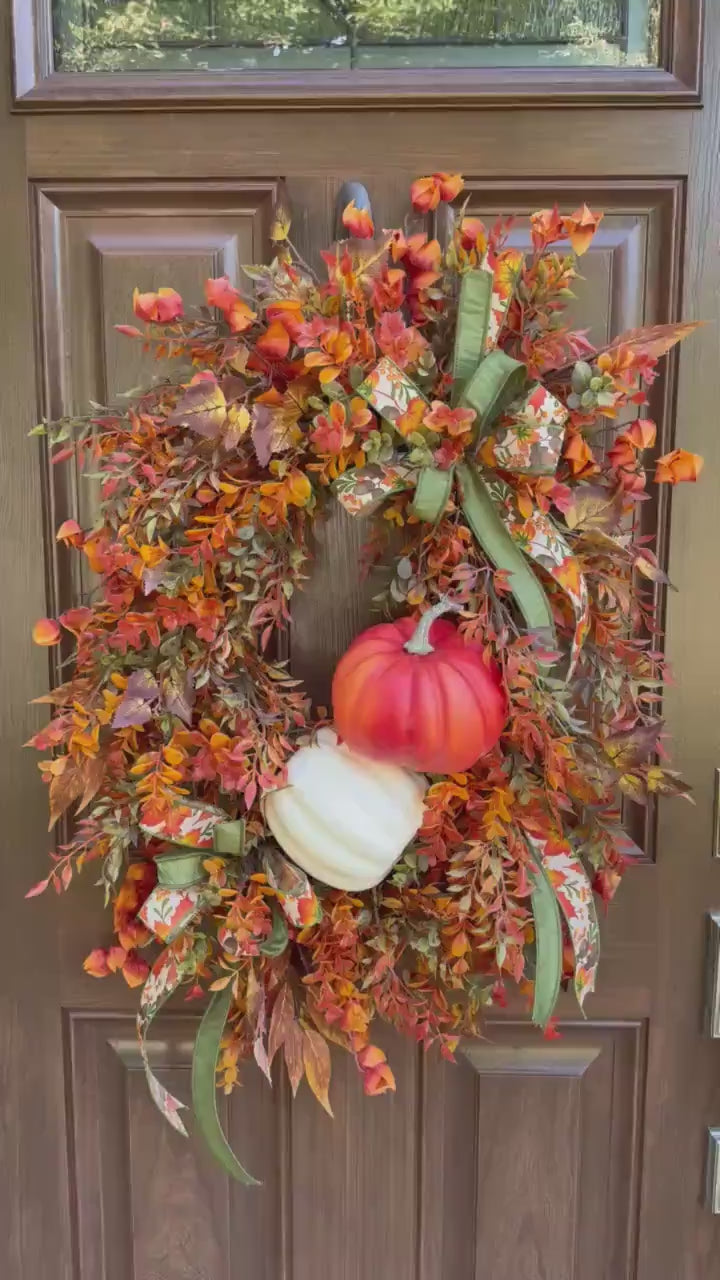Fall Pumpkin Grapevine Wreath, Autumn Front Door Wreath, Thanksgiving Door Decor, Orange Harvest Wreath, Farmhouse Fall Decor