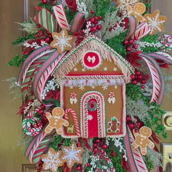 Gingerbread Christmas Wreath, Gingerbread House Wreath, Candy Cane Christmas Door Decor