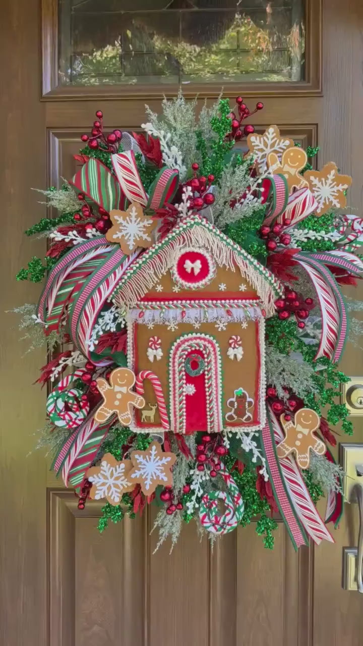 Gingerbread Christmas Wreath, Gingerbread House Wreath, Candy Cane Christmas Door Decor