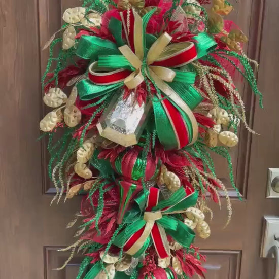 Glam Christmas and Winter Swag Wreath for Front Door, Traditional Luxury Jewel Home Decor for Porch or Indoor Office Holiday Wall Hanger