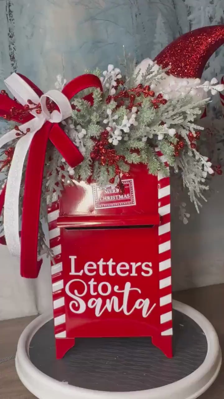 Letters to Santa Holiday Table Arrangement, Christmas Centerpiece or Mantle Decor, Traditional Christmas Greenery Office Decor